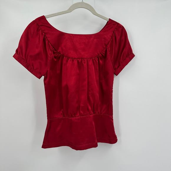 Vintage Rampage Womens Y2K Satin Top Size S‎ Red Bold Statement Peplum - Picture 2 of 7
